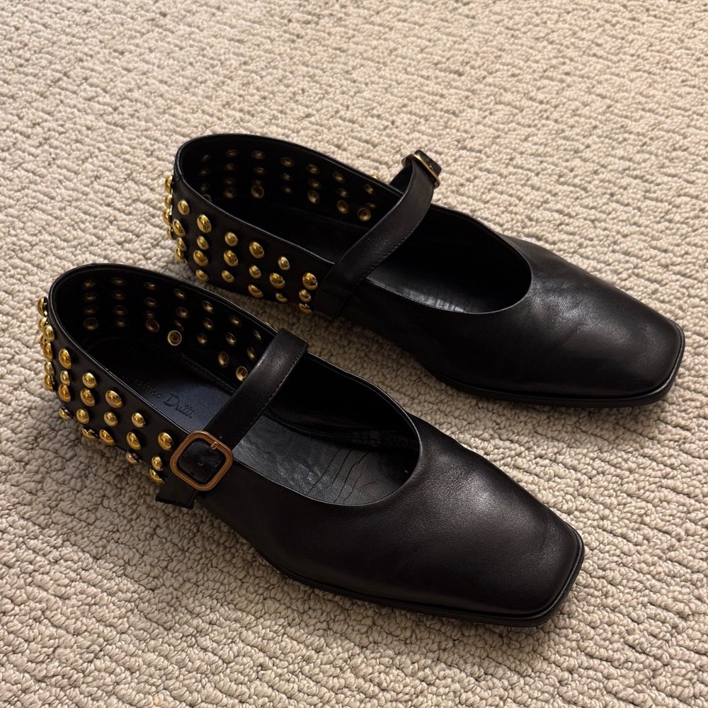 Massimo Dutti Black Flats with Gold Studs